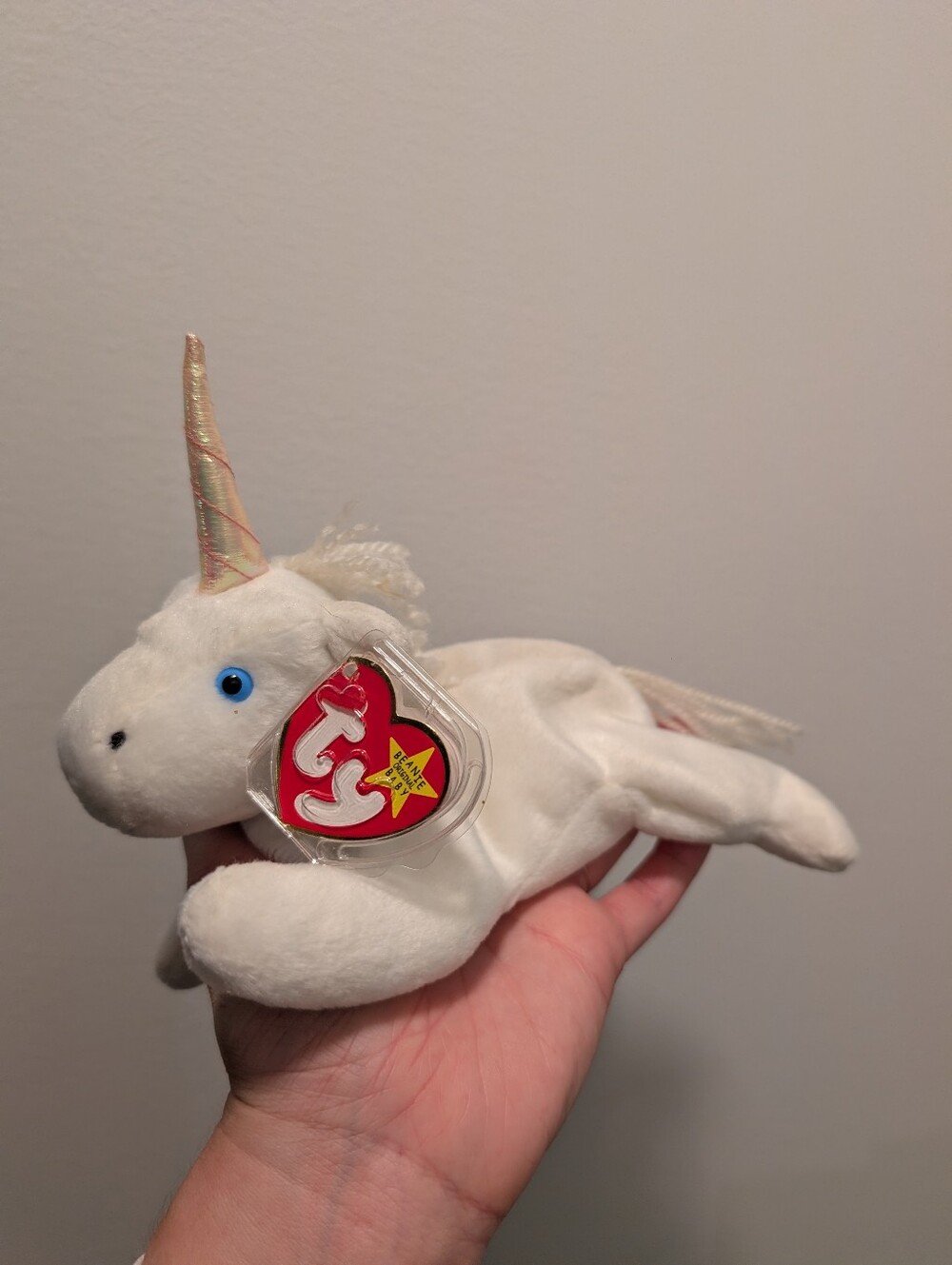 "Mystic" Ty White Unicorn Plush with Blue Eyes and Iridescent Horn